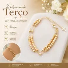Pulseira Terço Nossa Senhora Delicada Esferas Texturizadas Banhada a Ouro 18K e Prata
