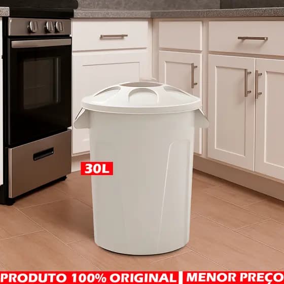 Cesto De Lixo Lixeira Com Tampa Tipo Balde 30 Litros Branco  - Jaguar - casa, organização, cozinha, banheiro.