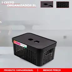 Kit 1 Cestos Cestinhos Organizadores com Tampa 2 Litros, Caixa Organizadora Multiuso, Rattan, Multiuso ,Envio ,Imediato.