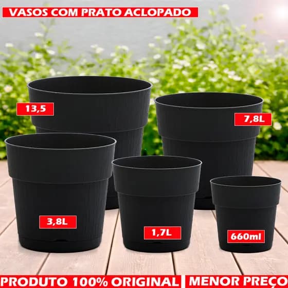 Vaso Flora Decor Com Prato Acoplado Para Casa, Jardim , Decoração, Resistente, Jaguar Utilidades