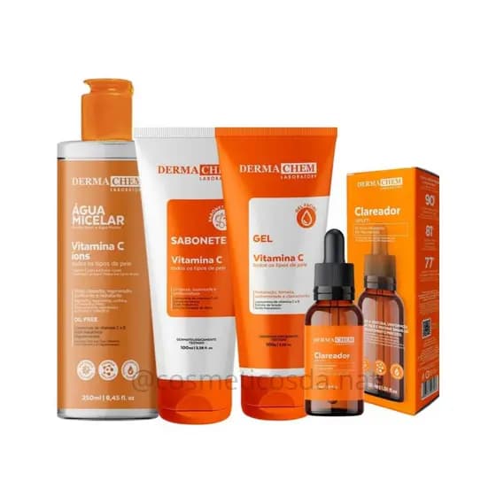 kit de Tratamento Clareador de Machas e Melasma com Agua Micelar, Sabonete Gel Anti Idade e Serum Clareador