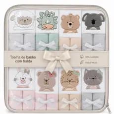 Toalha de banho bebê 90cm x 70cm Felpuda com capuz Papi Friends com forro de fralda soft