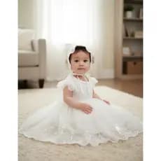 Vestido Bebê Branco Mandrião com Touca Renda Batizado  Apresentação Igreja Daminha Luxo Casamento Aniversário Reveillon