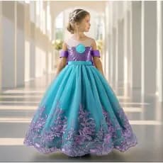 Vestido Sereia Ariel Aniversário Infantil Luxo Baile Festa Funfo do Mar Meninas