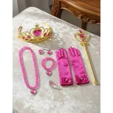 Kit Acessórios Princesa Brinco Colar Luva Coroa Anel Varinha
