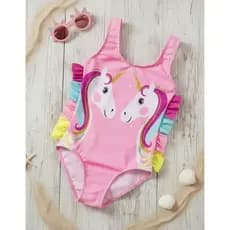 Maiô Biquíni Unicórnio Arco Íris Rosa Babado Infantil Meninas Verão