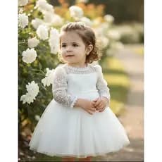 Vestido Branco Infantil Festa Batizado Batismo Casamento Daminha Manga Longa Com pérolas Bebê