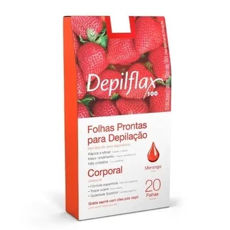 Folhas Prontas de Cera Depilatória Corporal 20 unidades Morango Depilflax
