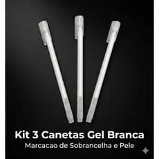 Kit 3 canetas gel branca profissional. Ponta 0,7mm — traço preciso, não borra. Sobrancelha e pele. 🛒