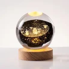 Luminária Bola Cristal 3D LED Sistema Solar Presente Criativo Decoração Quarto Mesa