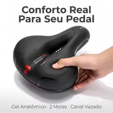 Banco Selim Bicicleta Confortável Gel Macio Largo Anatômico Amortecimento Duplo Molas Canal Vazado