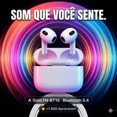 Fone Bluetooth TWS A'Gold FN-BT10 🎧  6h Bateria IPX4 Touch Control Sem Fio  Android iPhone — Chega de fone ruim.