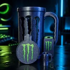 Kit Suporte / Porta Lata / Caneca Energético + Abridor + Tampa + Brinde Exclusivo Chaveiro - Monster