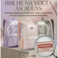 Mochila Feminina SEANITE metalizada Original EXCLUSIVE  GRANDE 44CM Chaveiro RB - Cio Style