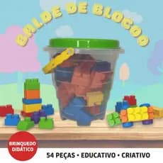 Balde com Blocos de Montar Infantil 54 Peças Educativo Criativo Brinquedo Didático