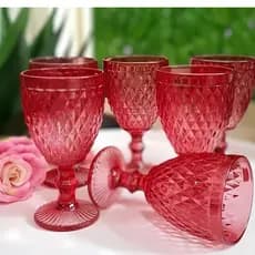 Taça de Vinho Tinto Água Vidro Transparente Diomond Versalhes BICO DE ABACAXI VERMELHA 300ml