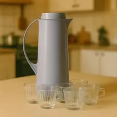 Kit com Garrafa Térmica 1L + 5 Canecas de Vidro 80ml com Design Canelado cameratta – Ideal para Café