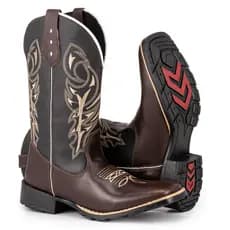 Bota Texana Masculina Country Bico Quadrado Bordada Delegada