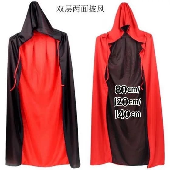 Capa com Capuz Adulto e Infantil De Bruxa Vampiro Drácula Halloween/ Carnaval Dupla C/capuz