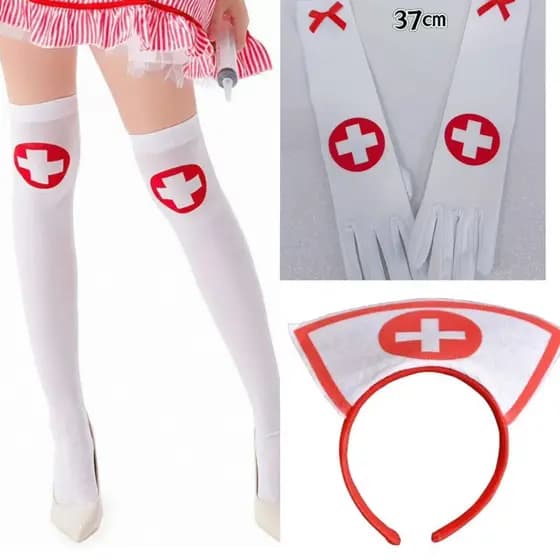 Cosplay Enfermeira Tiara/ Luva / Meia Festas Carnaval e Halloween Unissex.OA