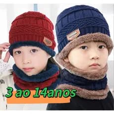 Touca Gorro Cachecol Infantil 3 ao 14 anos Forrado Tampa Orelha Quente Para Inverno E Frio