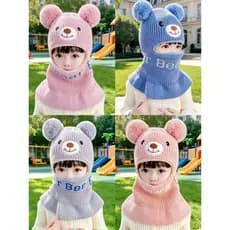 Gorro Touca Infantil Proteger Pescoço Urso Animados  Forrado Por Dentro Inverno 2 a 7 Anos Crianças