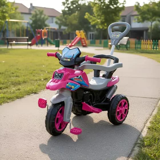 Triciclo Infantil Rosa Com Pedal Haste Ajustavel Estavel Moto Passeio Rua