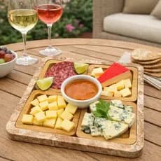 Conjunto Petisqueira Quadrada Madeira 4 Pcs Bandeja Snacks Lanches Organizador