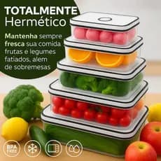 Conjunto 5 Potes Herméticos Quadrados com Tampa Vedação a Vácuo, Livre de BPA e Ideal para Armazenar