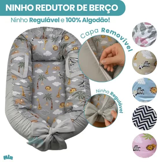 Ninho Redutor Para Berço Bebê Recém Nascido Portátil Aumenta De Tamanho Laço Regulável Algodão Zíper