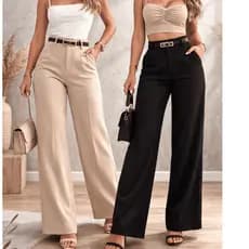 Calça Pantalona Alfaiataria Premium Cintura Alta com Cinto Wide Leg Social Empina Bumbum Elegante