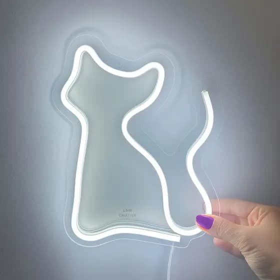 Luminária Parede Gato Neon Led Decoração - Em acrílico - Bivolt