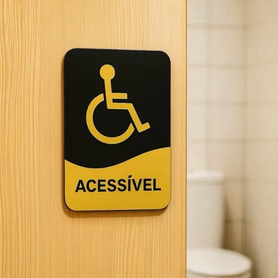 Placa para Banheiro PCD - Acessibilidade - Indicativa Cadeirante