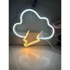 Luminária Neon Nuvem e Raio – Placa LED Decorativa com Luz Branca e Amarela 25x25cm Bivolt