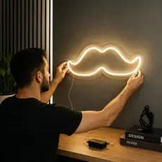 Placa Led Bigode Neon Decorativo- Barbearia - Decoração 40x15
