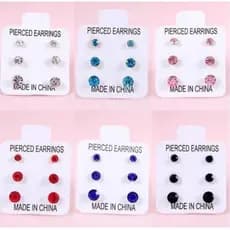 Kit 3 Pares de Brinco de  ponto de luz strass preto/ azul / rose / rosa / prata / vermelho