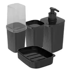Kit Lavabo Decoração Utilidade Banheiro Pia Organizada Preto Plasútil