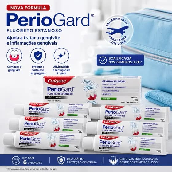 Creme Dental Colgate Periogard kit com 6 gengiva inflamada Viagem necessaire 30g