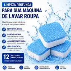 Kit 12 Pastilhas de Limpeza para Máquina de Lavar Roupas Pastilhas Limpa Tambor Remove Odores
