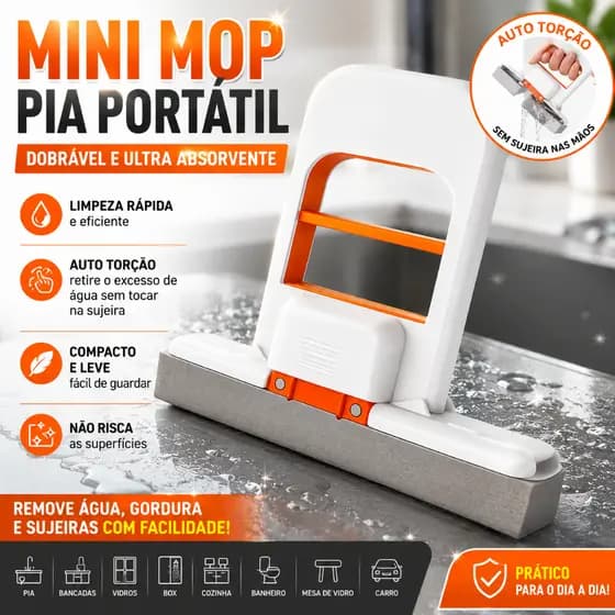 Mini Mop Pia Portátil Dobrável Esfregão Mini Rodo Absorvente Auto Torção Esponja PVA para Bancada