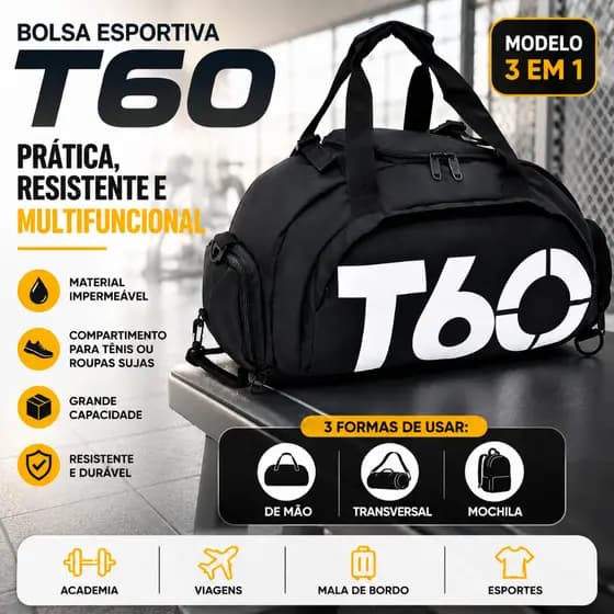 Bolsa Esportiva Multifuncional Transversal T60 Bolsa Academia Bolsa Viagem Mochila Impermeável