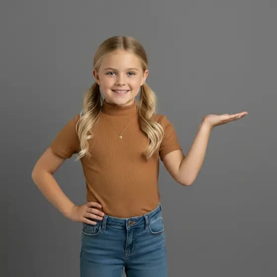 Blusa  Infantil Canelada Feminina Gola Alta Manga Curta Basico
