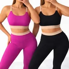 Kit 2 Conjuntos Fitness Feminino Tecido Anarruga Canelado Premium Top + Calça Para Academia
