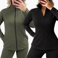 Kit 2 Casaquinhos Femininos Fitness Com Zíper Frontal Malha Canelada Anarruga Premium