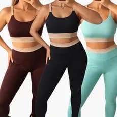 Kit 3 Conjuntos Feminino Fitness Para Academia Calça Legging + Top Canelado Anarruga Premium