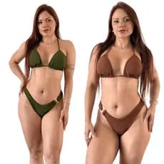 Kit 2 Biquíni Cortininha Feminino Calcinha Asa Delta Com Detalhe de Metal Fio Duplo Confortável