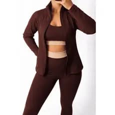 Kit Conjunto Fitness Feminino Calça e Top + Casaco Jaquetinha Fitness Canelada Anarruga Premium