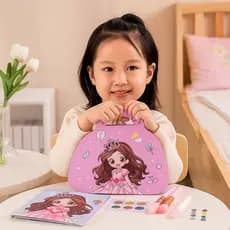 Kit de Maquiagem Infantil com Maleta, Pincéis e Makes Completas Princesa Rosa para Menina Brincar