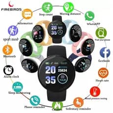 Smartwatch D18 À Prova D'água Redondo Bluetooth Macaron Com Rastreador Fitness