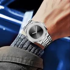 Relógio De Quartzo Masculino Luxuoso Minimalista Prateado Casual Negócios Pulso De Aço Inoxidável